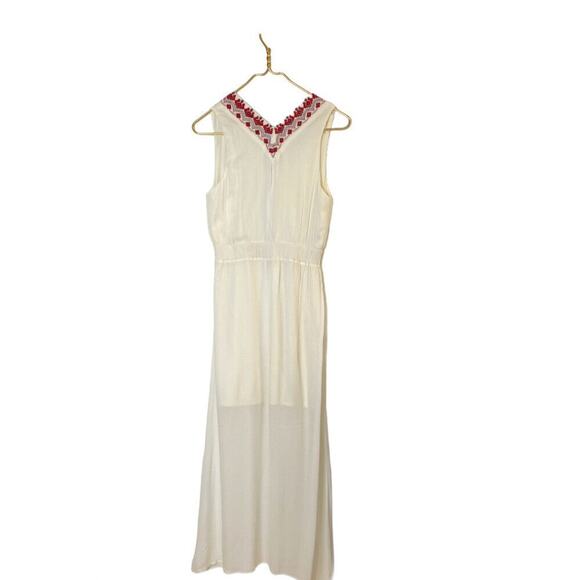 Alya Embroidered Maxi boho Dress v neck Sleeveless ivory Sz Small - Picture 11 of 16